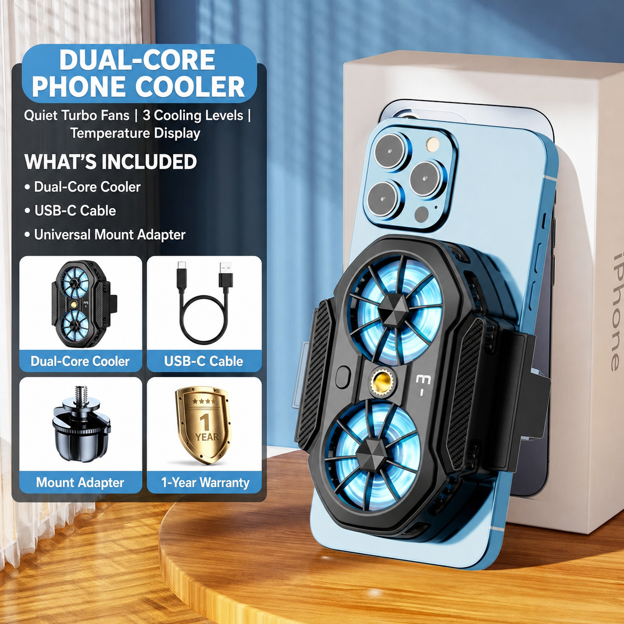 Dual-core phone cooler with accessories
