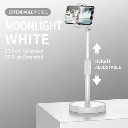 Height-adjustable desktop phone stand in moonlight white