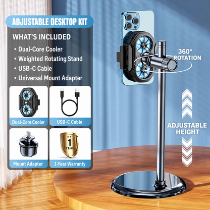 Adjustable rotating desktop phone cooler stand