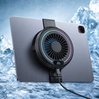 Large-area semiconductor tablet cooling fan render with RGB ring and USB-C cable
