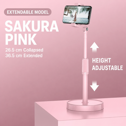 Height-adjustable desktop phone stand in sakura pink