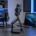 Live streaming phone stand setup for creator desk and gaming room