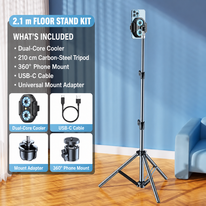 Phone cooler with 2.1 m floor tripod