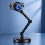 All-metal adjustable arm stand with weighted desk base and phone cooler