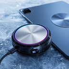 Close-up of large-area cold plate and smart digital display on tablet cooler