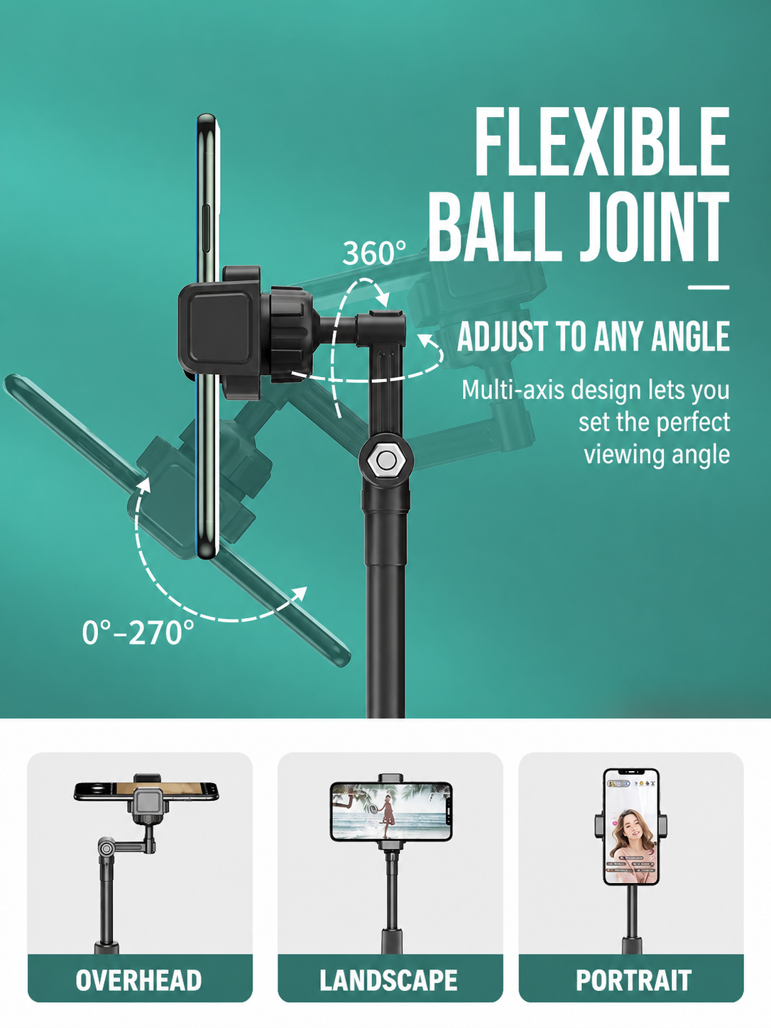 Flexible ball-joint phone holder with multi-angle adjustment