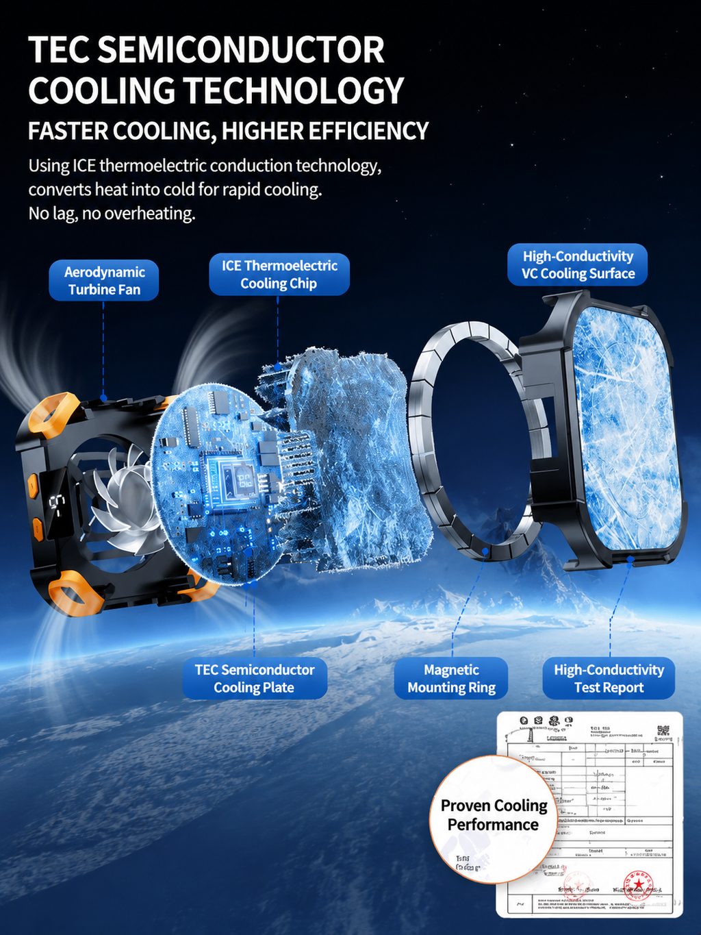 10W Magnetic Phone Cooler with 2000mAh Battery