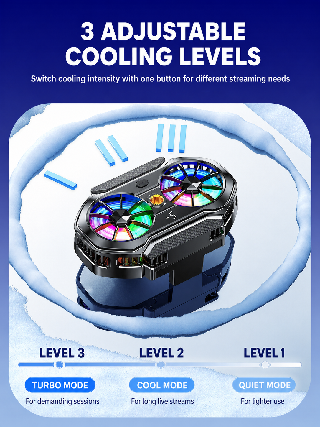 Three adjustable phone cooling levels