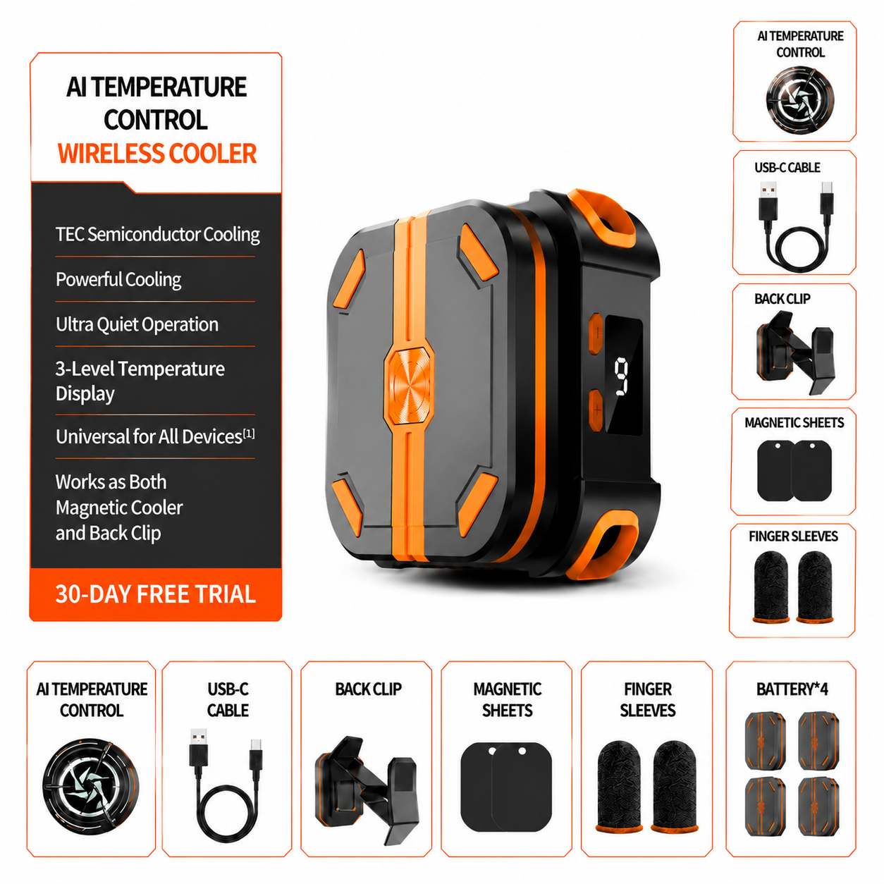 10W Magnetic Phone Cooler with 2000mAh Battery