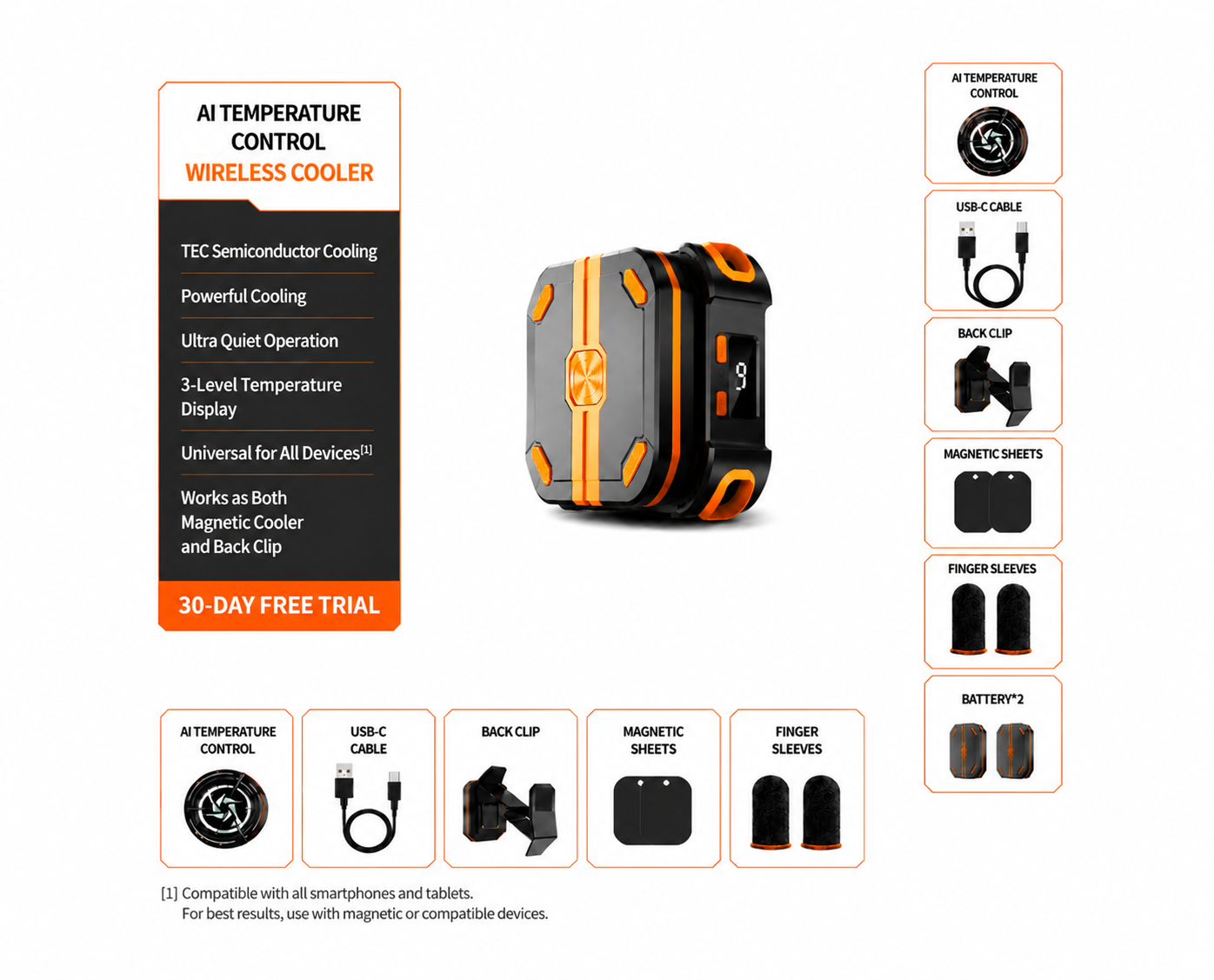 10W Magnetic Phone Cooler with 2000mAh Battery