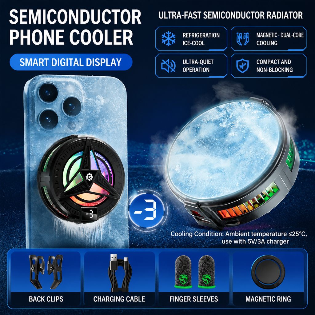 Magnetic phone cooler attached to smartphone for mobile gaming