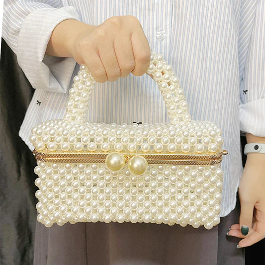 Elegant Pearl Bead Handbag – Classic Women's Beaded Bag