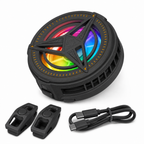 Black magnetic phone cooler with RGB fan and accessories