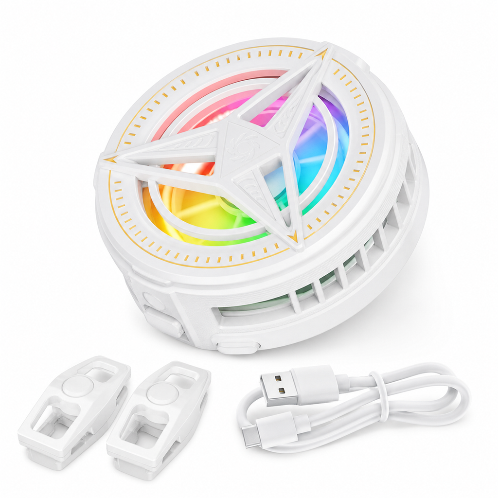 White magnetic phone cooler for gaming with RGB semiconductor cooling