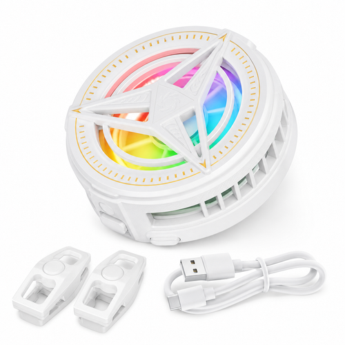 White magnetic phone cooler for gaming with RGB semiconductor cooling