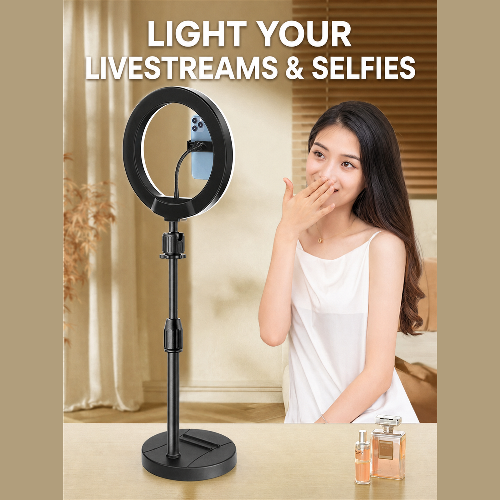 Desktop ring light for livestreams and selfies