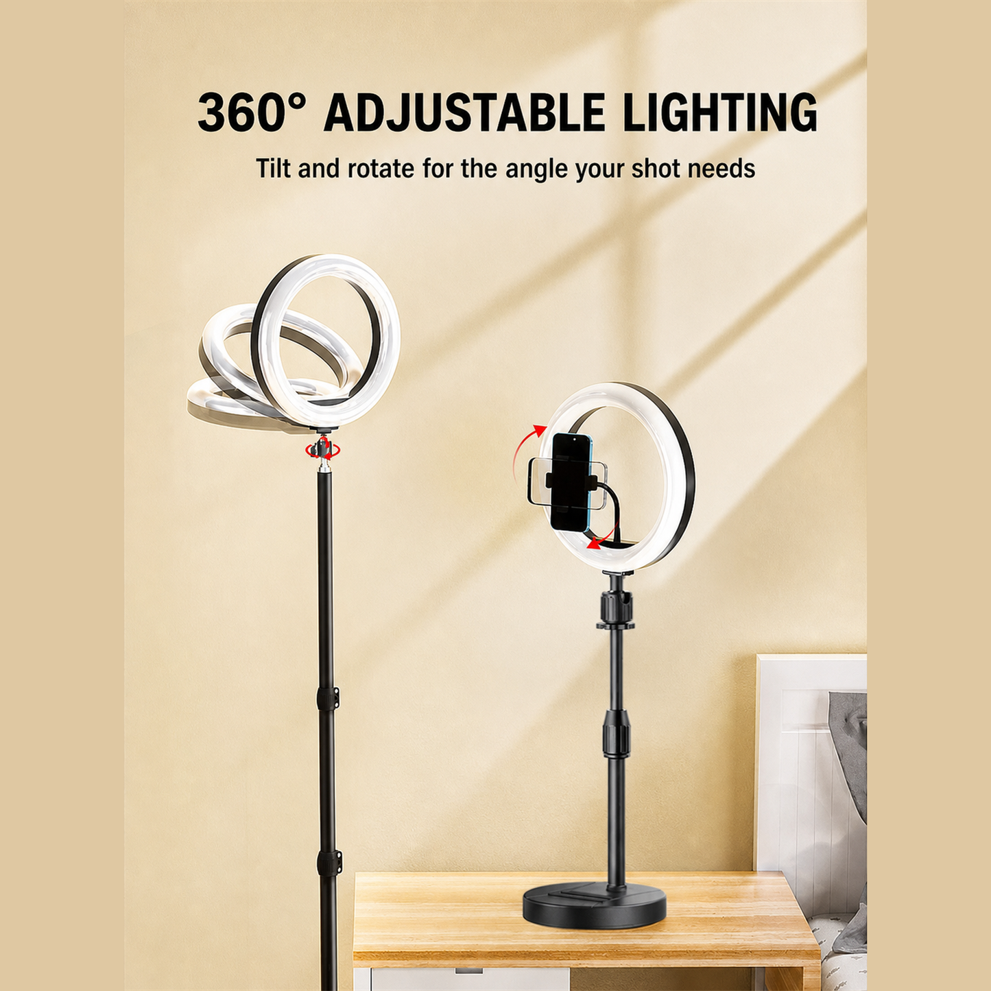 360 degree adjustable ring light phone holder