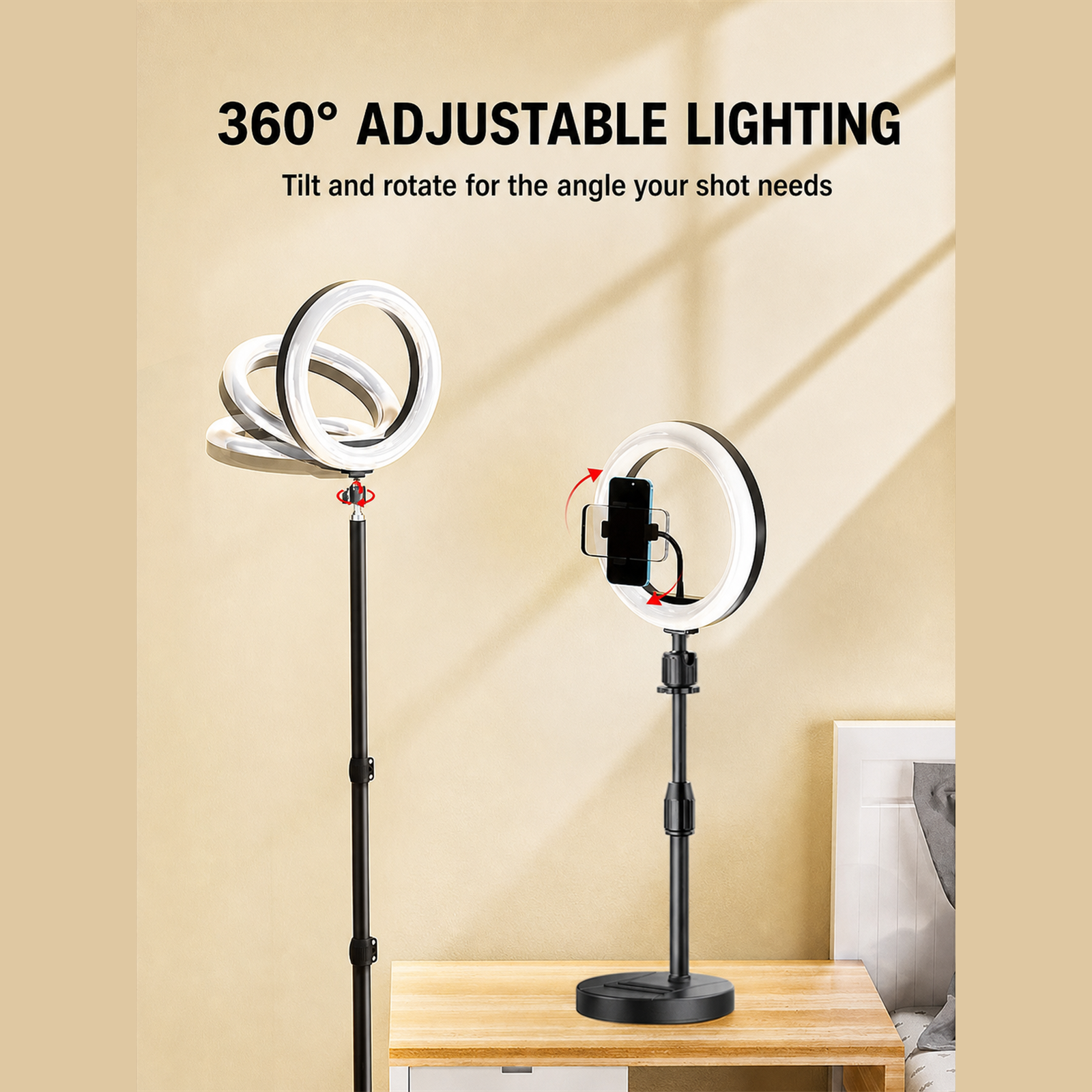 360 degree adjustable ring light phone holder