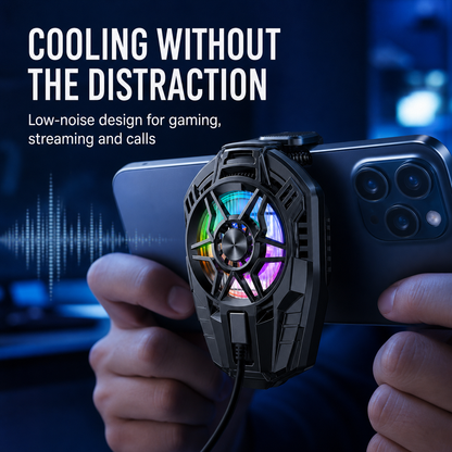 Low-noise X25 phone cooler for gaming streaming and calls