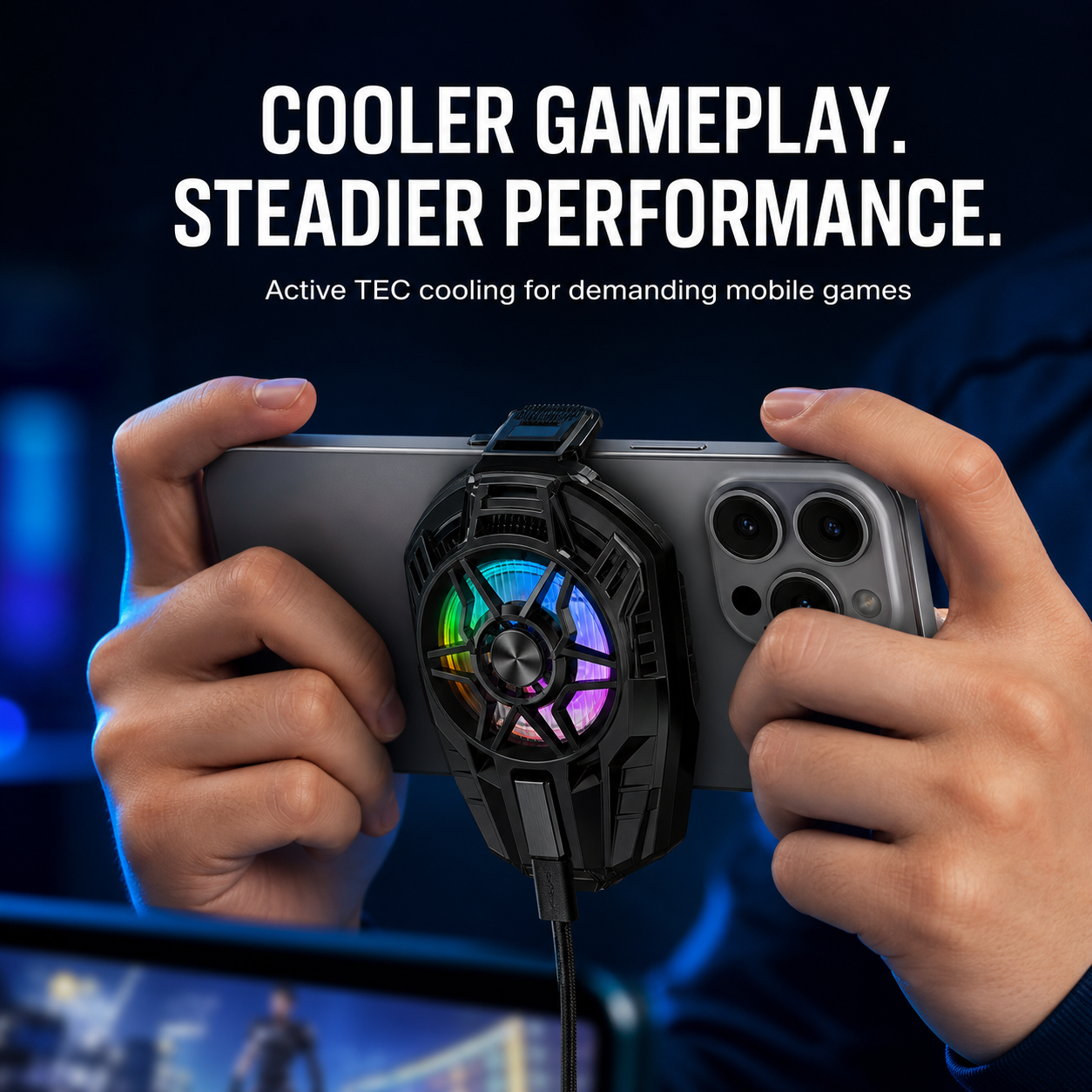 X25 clip-on phone cooler attached during mobile gaming
